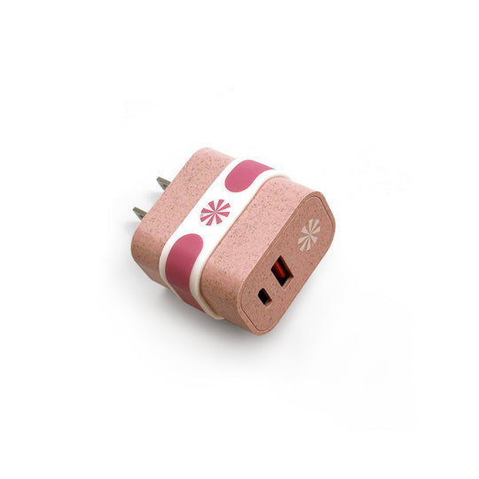 Double Play™ Eco Wall Power Adapter: Pink banner