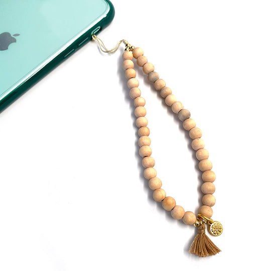 All In The Wrist™ Phone Strap: Natural Wooden Beads banner